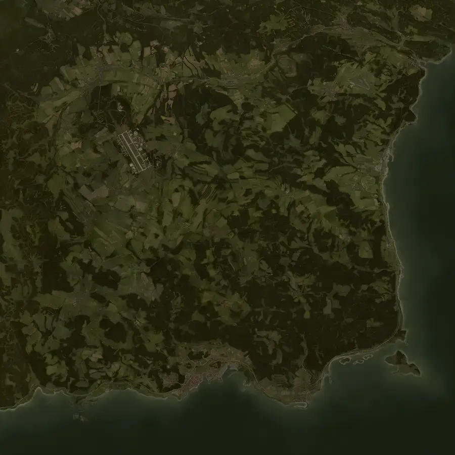 Mapa Chernarusu rozdělená na PvP část na západě a PvE část na východě